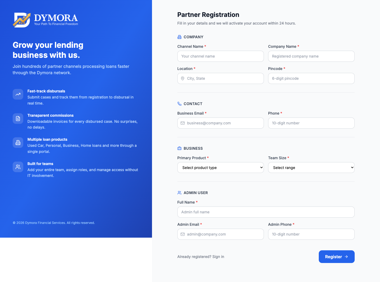Registration form