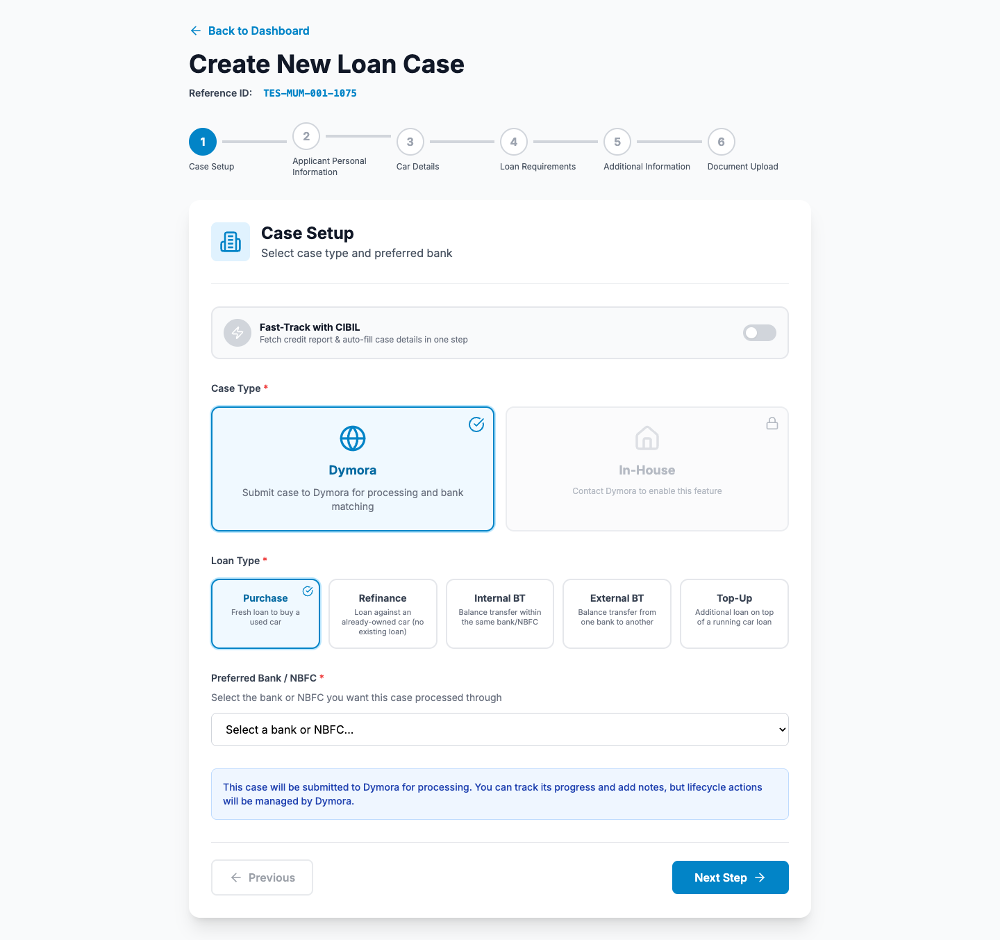 Create case - Step 1